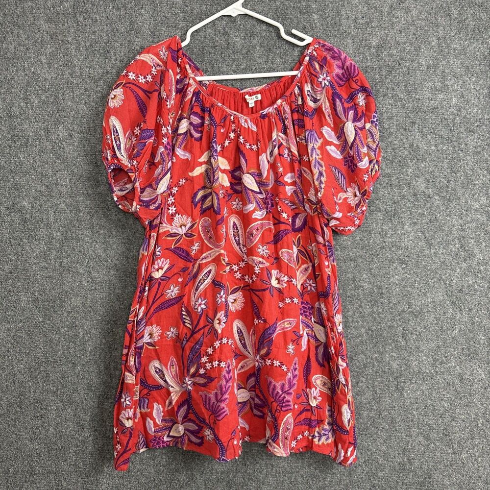Sundry Mini Puff Sleeve Dress Womens Size 1 XS Red Floral Flowy Gauzy Relax